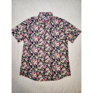 Allegra K Men's Floral Short Sleeve Cotton Button-Up Shirt Size 42